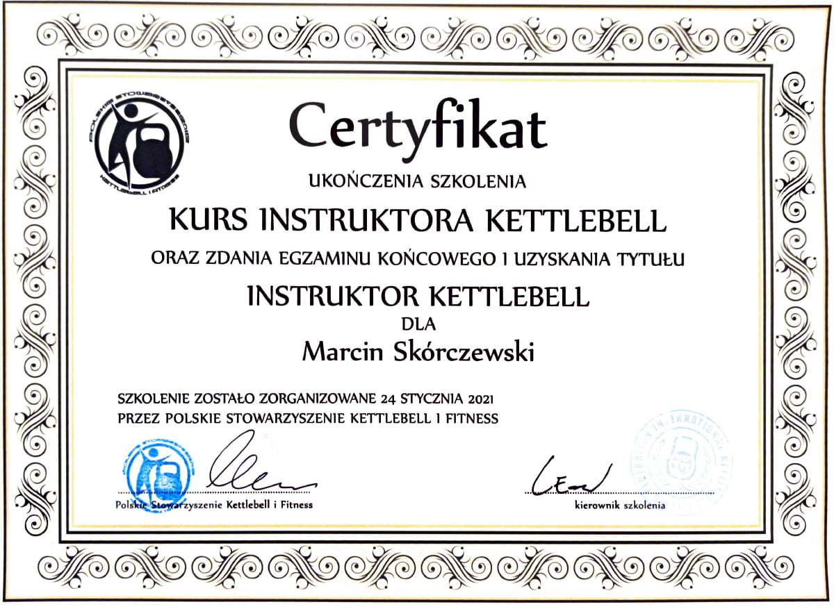 Instruktor Kettlebell certyfikat Marcina Skórczewskiego